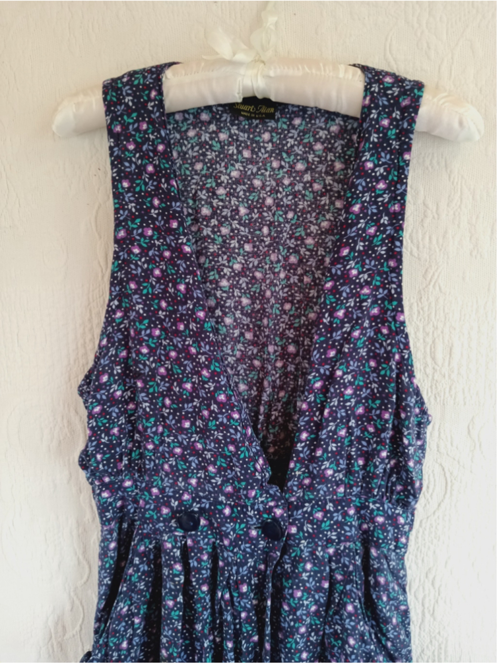 Vintage Dark Floral pinafore wrap dress Grunge 90s Jumper Stuart Alan pockets sm - Picture 4 of 15
